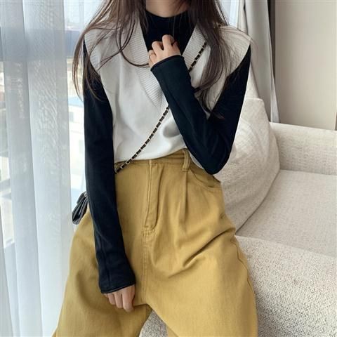 Women's Preppy Style Short Knitted Vest V Neck Sleeveless Top Loose Fit Fresh Versatile Tank Top_ecoleips.com