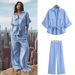 Women's Clothing V Neck Waist Short Sleeved Hunting Shirt Pleated High Waist Trousers_ecoleips.com
