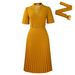 Women's Clothing Summer New Short Sleeved V Neck Pleated High Waist Fashionable Temperament Waist Dress_ecoleips.com