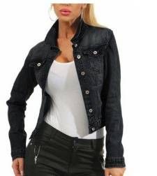 "Women's Slim Fit Denim Jacket - Classic Workwear Style With Contrast Stitching, Lightweight & Comfortable For Spring & Fall"_ecoleips.com