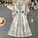 Women's Floral Print Empire Waist Dress – Bell Sleeves & High Neck For Elegant Boho Style_ecoleips.com