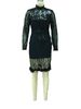Elegant Long Sleeve High Neck Midi Dress With Gold Foil Print & Bodycon Fit For Women - Office & Casual Wear_ecoleips.com