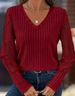 Women's V-Neck Loose Fit Long Sleeve Knit Sweater With Lace Trim, Comfortable Casual Pullover Top For Autumn_ecoleips.com