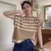 Women's Color Blocked Striped Knit Sweater Trendy Slightly Sheer Loose Fit Sleeveless Versatile Top_ecoleips.com