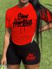 Summer Women's Casual Fashion Stay Humble Letter Graphic Printed Loose T-shirt Shorts Two Piece Set Sportswear Suitable For Daily Wearing-135_ecoleips.com
