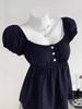K New Polka Dot Bubble Sleeve Top Printed Round Neck Slimming Short Sleeved T-shirt For Women. No Necklaces Or Other Accessories_ecoleips.com