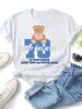 Women Cute Teddy Bear Number 78 Graphic T Shirt JUST BELIEVE Letter Print Crew Neck Casual Short Sleeve Basic Tee_ecoleips.com