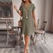 2025 European And American Summer New Solid Color Cotton Linen V-Neck Button Loose Casual Dress In Stock_ecoleips.com