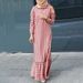 Women's Clothing Middle East Muslim Casual Long Sleeved Striped Lapel Open Tube Female Long Dress_ecoleips.com