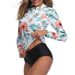 Women's Long Sleeved Zip up Tankini Swimsuit European American Style Printed Two Piece Sun Protection Surfing Suit_ecoleips.com