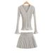 AP23249-23 Autumn New European And American Style Elastic Ribbed V-neck Long-sleeve Knit Cardigan Pleated Skirt Set_ecoleips.com