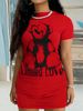 Women Plus Size Dress Short Sleeve Crew Neck Teddy Print Stretchy Bodycon Sexy Mini Spring Summer Chic Dress Club Party Slim_ecoleips.com