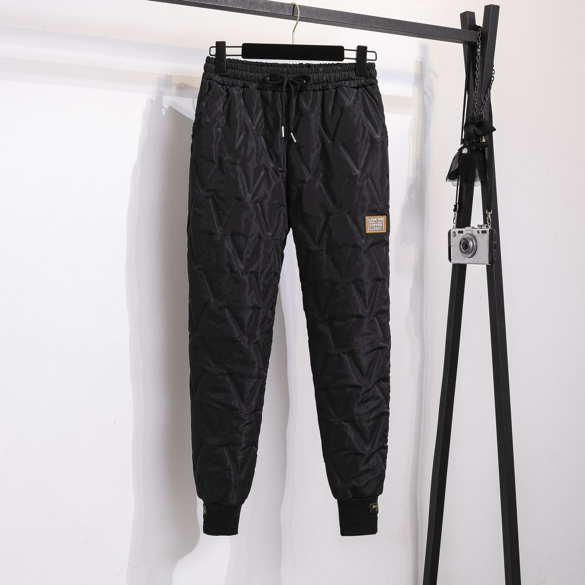 Women's Clothing Women's Winter Thermal Pants With Diamond Quilted Pattern, Loose Fit, Elastic Cuff, Casual Streetwear (Black/White/Brown, S-4XL)_ecoleips.com