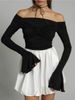 Women's Long Sleeved off Shoulder Top Lotus Flower Design Slim Fit Spring/Summer Sexy Thin Top for Casual Occasions_ecoleips.com