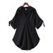 Women's Clothing Mid-Length Chiffon Blouse Plus Size Short Sleeved Loose Fit Slimming Top With Waist Cinching Trendy Style For Summer_ecoleips.com