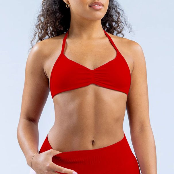 DF Style High Elastic Matte Nylon Sports Bra Halter Neck Backless Quick Drying For Running Fitness Yoga Women's Clothing_ecoleips.com