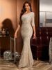 Champagne Sequin One-Shoulder Evening Gown – Glamorous Long Mermaid Dress With High Slit & Detachable Train For Gala & Parties (Sizes S-XL)_ecoleips.com