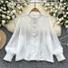 Elegant French-Style Lace Trimmed Blouse With Lantern Sleeves – Romantic & Youthful Women's Top_ecoleips.com