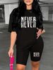 Summer Women's Casual Fashion NEVER Give Up Letter Printed Loose T-shirt Shorts Two-piece Set Summer Sportswear Suitable For Daily Wear-174_ecoleips.com