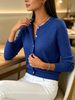 Cobalt Blue Cable Pit Rib Knit Cardigan, Loose Lightweight Breathable Soft Skin-touch Button Long Sleeve Jacket_ecoleips.com