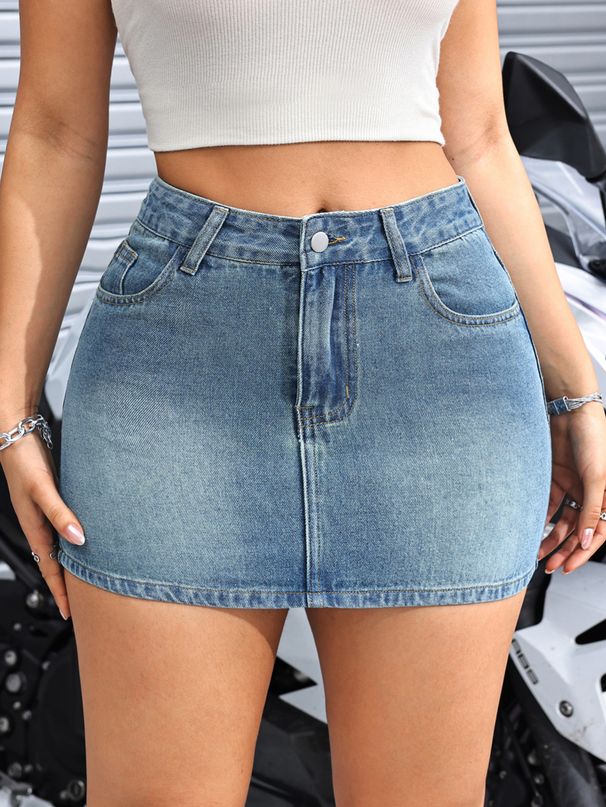 Women's Clothing Style Ladies Retro Distressed Versatile Street Denim Skirt Jeans_ecoleips.com