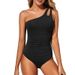 High Waist Slimming One Piece Swimsuit For Women Gathered Flying Edge Bikini Cover Belly_ecoleips.com