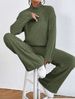 K New Solid Color High Collar Long Sleeve Pit Strip Loose Wide Leg Pants Home Clothes Two Piece Set_ecoleips.com