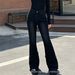 High Waisted Stretch Flared Jeans for Women Slimming Design Frayed Edges Black Platform Jeans_ecoleips.com