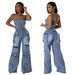 Women's Clothing Casual Fashion Tube Top Women's Slim Denim Jumpsuit Overalls_ecoleips.com