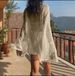 Women's Clothing Sexy Knitted Summer Beach Shirt Loose Fit Lightweight Sheer Cover Up Swimsuit With Slit_ecoleips.com