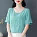 A Stylish, Embroidered Short-Sleeved Cotton-Linen T-Shirt For Women Perfect As Summer Attire; A Loose-Fitting, Casual_ecoleips.com