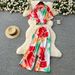 Women's Clothing New Style Tie Waist Short Sleeve Printed Top High Waist Wide Leg Trousers_ecoleips.com