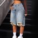 High Waist Distressed Denim Shorts For Women - Loose Fit Mid-Length Summer Shorts With Vintage Wash_ecoleips.com