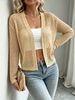 Women Soft Skin-Friendly Breathable Hollow Mesh Knit Cardigan Open V Neck Long Sleeve Oversized Loose Glitter Cropped Knit Cover Up_ecoleips.com