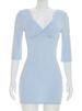 Tossy Summer V-Neck Slim Mini Dress Women's Long Sleeve Solid High Waist Commute Party Dress Female Casual Patchwork Dress 2026_ecoleips.com