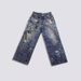 Women's Clothing Printed Flower Trompe L'oeil Vintage Distressed Heavy Low Waist Loose Jeans_ecoleips.com