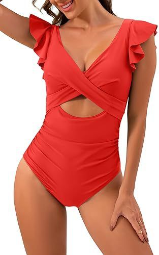 Women's Onesie Swimwear Tummy Control Crossover Edges Pleated Hollow Out_ecoleips.com
