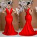 C6357 Cross-Border AliExpr European And American Fashion Women's Solid Color V-Neck Sleevel Pleated Long_ecoleips.com