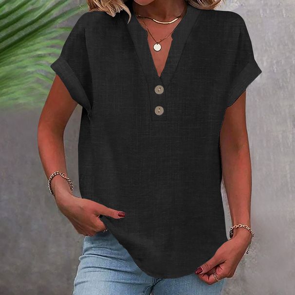 Aria Basics Aria Basics 2024 European And American Summer Solid Color Stand Collar Button Short Sleeve Women's Shirt_ecoleips.com
