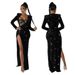 clothing solid color sequins sexy slit long skirt dress including sexy one-piece two-piece set_ecoleips.com
