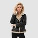 Women's Clothing Faux Leather Jacket With Fleece Lining Double Breasted Winter Coat, Elegant Lapel PU Jacket For Casual & Office Wear (Apricot)_ecoleips.com