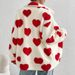 Women's Plush Heart-Print Zip-Up Hoodie – Cozy Oversized Fleece Jacket For Fall & Winter (Red, Khaki, Black, Rose Pink)_ecoleips.com