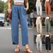 Women's Clothing New Casual Elastic Waist Pocket Nine Point Pants Straight Pants Women_ecoleips.com
