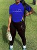 Women's Casual Loose And Fashionable Electrocardiogram And Heart-shaped Pattern Print Loose T-shirt+shorts Two-piece Set Home Sportswear Daily Wear-455_ecoleips.com