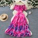 Women's Clothing Women's Romantic Style Off-Shoulder Ruffle Floral Print Dress Slimming A-Line Skirt Summer Fashion_ecoleips.com