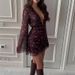 Women's Deep V Neck Floral Print Ruffled Long Sleeved Dress Spring New Arrival_ecoleips.com