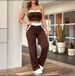 Women's Summer Fashion Two Piece Set Color Block Tube Top with Elastic Waist & Pocket Trousers Sleeveless Independent Website Exclusive_ecoleips.com