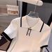Women's Polo Collar Color Blocked Knit Short Sleeve T-Shirt Petite Thin Ice Silk Off Shoulder Top Summer_ecoleips.com