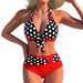 Sexy Bikini Set Summer Fashion Polka Dot And Colorful Striped Swimsuit For Beach And Pool High Waisted With Tied Front Bikini_ecoleips.com