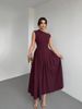 Women OneShoulder Sleeveless Burgundy Ruched FittedWaist Midi Dress Elegant Glam DateNight Summer WeddingGuest Cocktail Stretchy_ecoleips.com